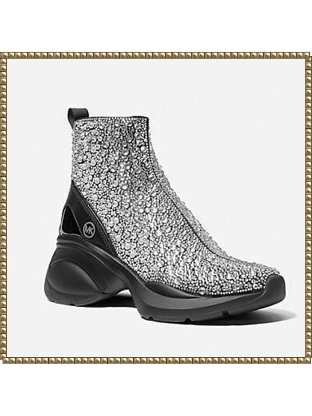 Michael Kors Black Silver Knit Booties Size 6